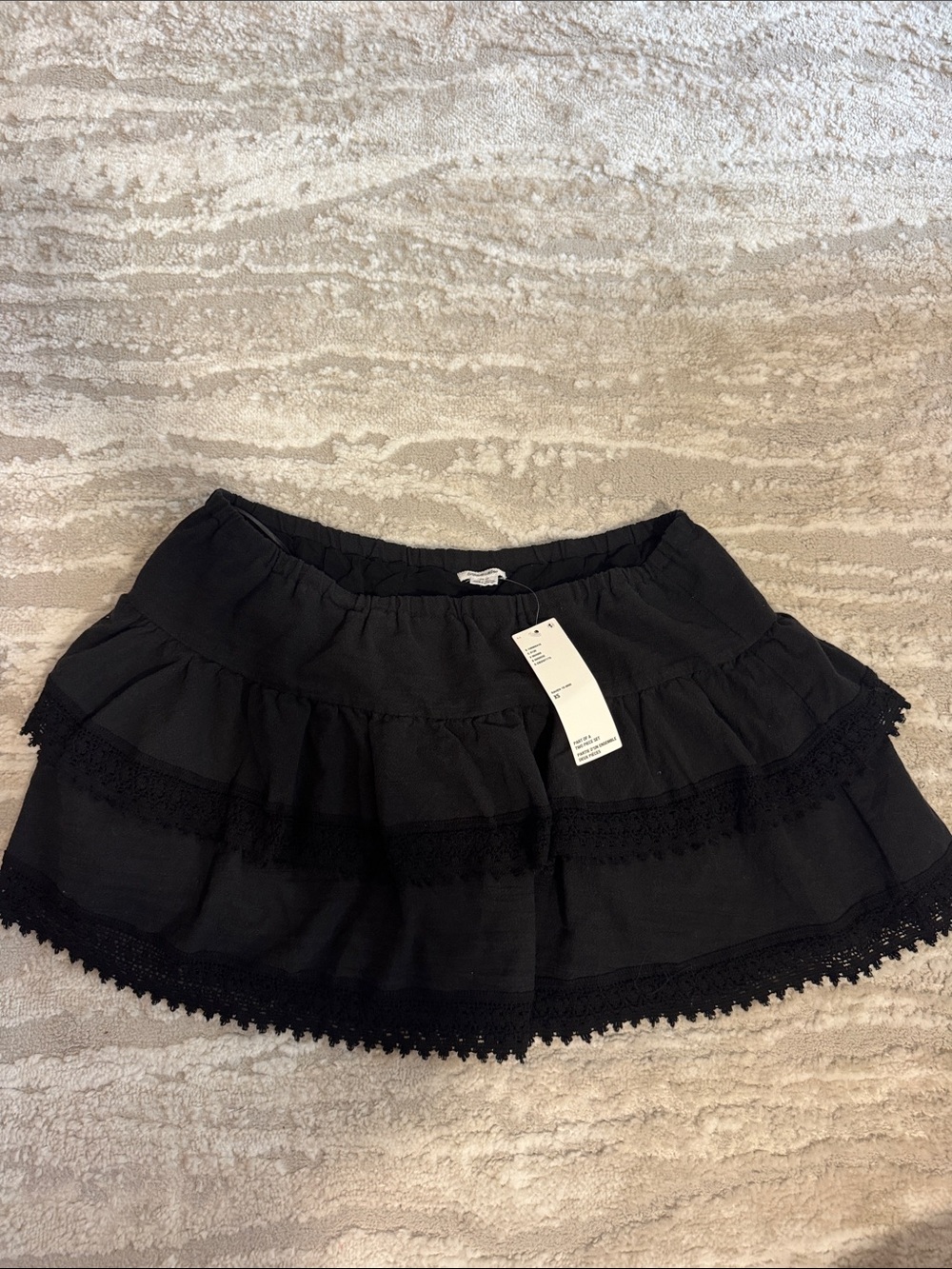 Urban Outfitters Black Tiered Mini Skirt with Crochet Trim